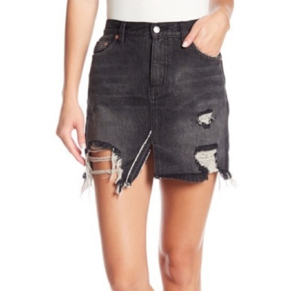 Free People Black Distressed Mini Skirt